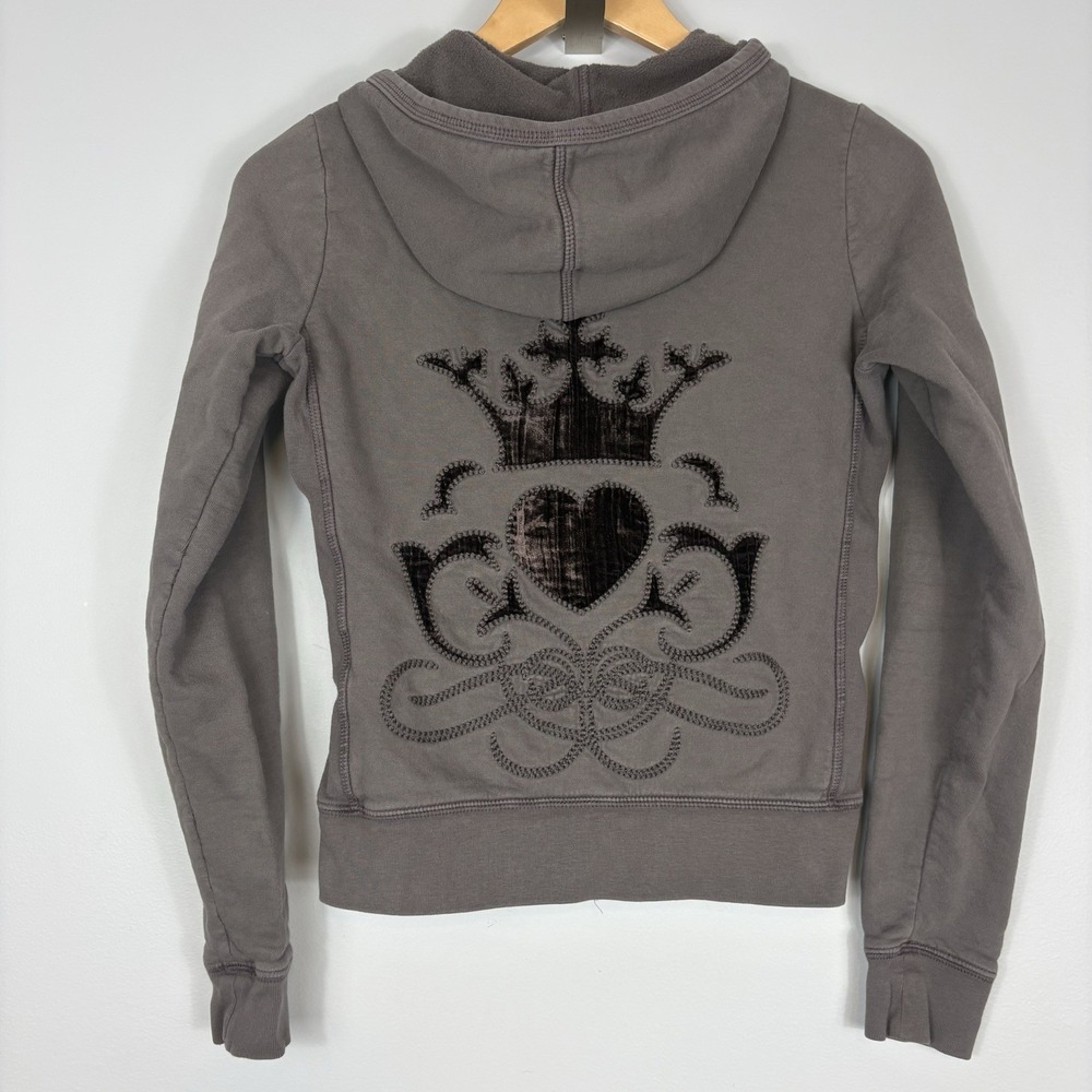 Vtg Y2K Juicy Couture Cotton Taupe Full Zip Hoodie Sz M Velvet Heart Crown